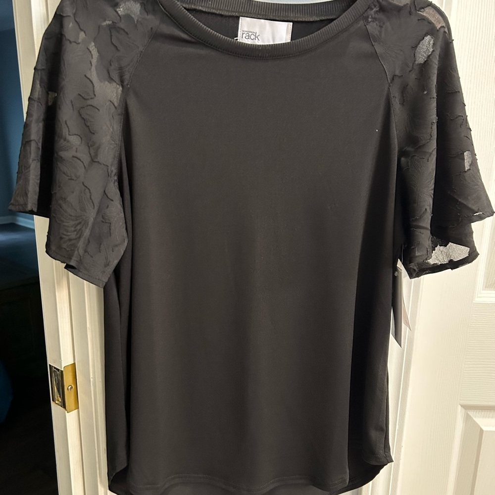 NWT Black Blouse with Lace Sleeves